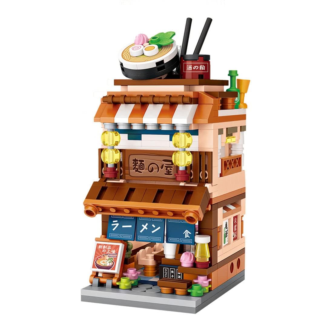 Asstysxh Japanese Street View Ramen Shop, Mini Building Blocks Bricks Set, 412Pcs Mini Building Blocks Model Mini Shop Bricks Se