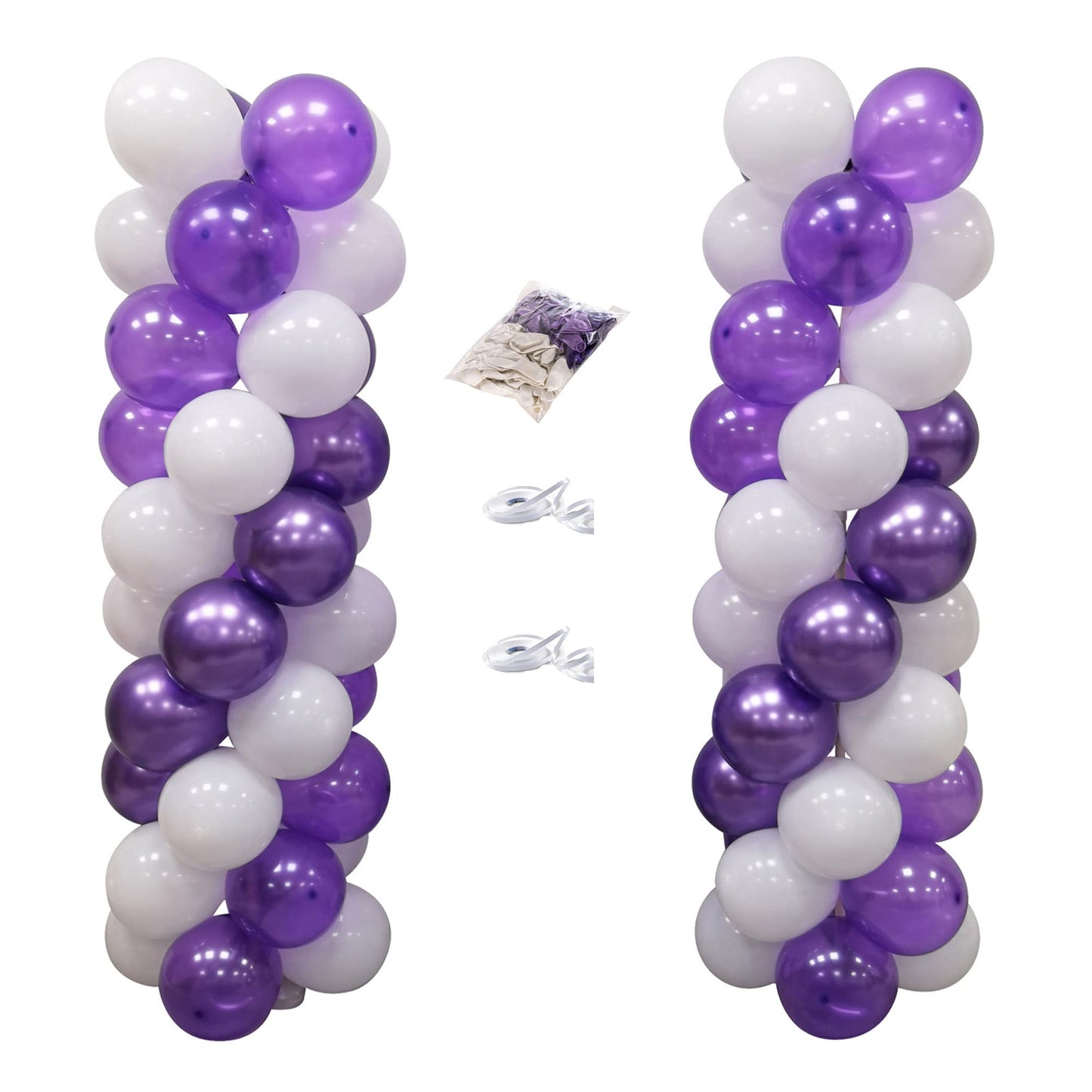 MOXMAY 100pcs Purple and White Balloons - Rubber Column Tower Balloons for Wedding, Baby Shower, Birthday Party