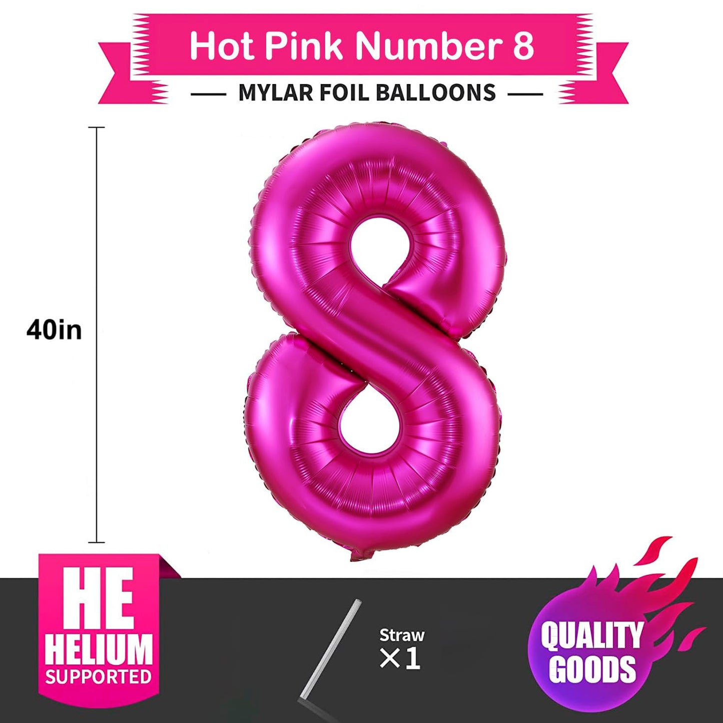 8 Balloon Number Hot Pink 8 Birthday Balloon 40 Inch Foil Mylar Large 8 Balloon Numbers For Birthday Party Anniversary Festival