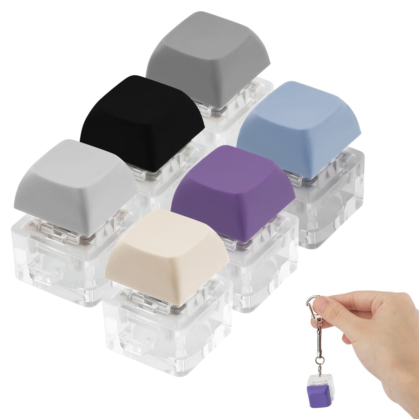 6Pcs Keyboard Fidget Keychain, Removable Carabiner Keychain Clip Keycap Fidget Toy Clicker Keychain Fidget Buttons Decompression
