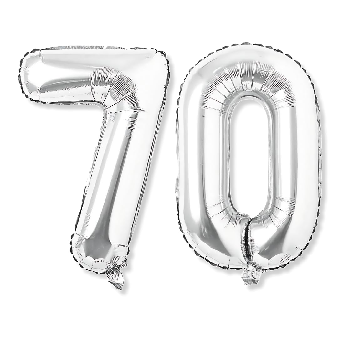 Flyloons 70 number Silver Foil Balloon 16 inch Size Birthday Decoration Items Pack of 2 | 70th Year Balloons | Seventy