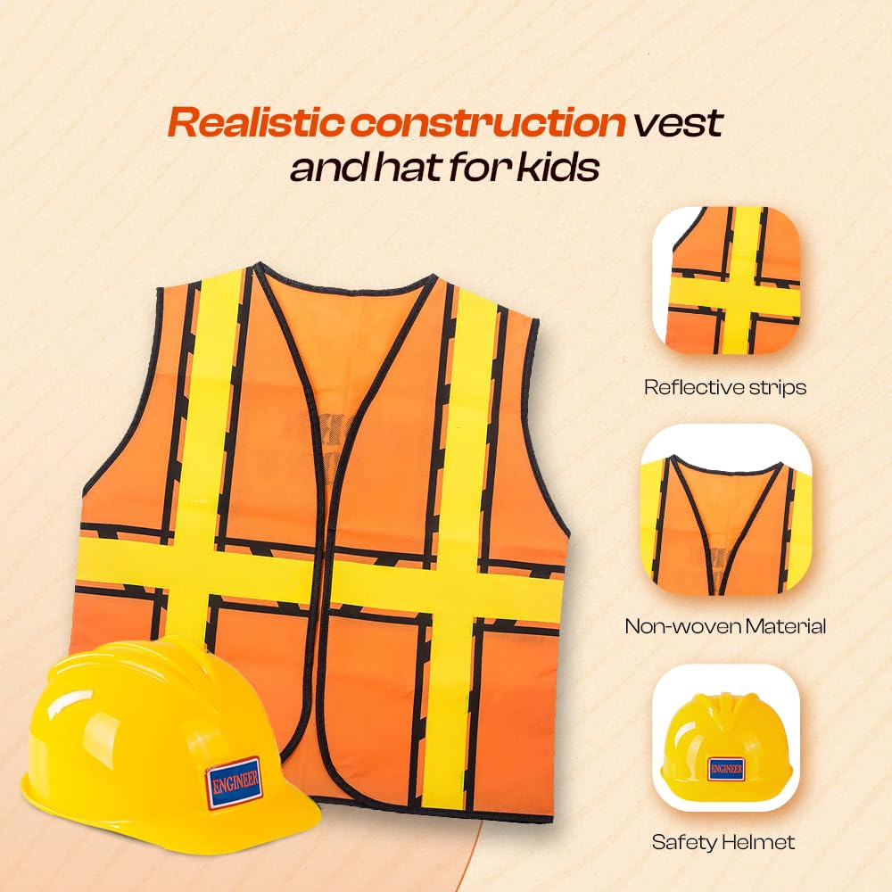 Tigerdoe Construction Worker Costume Kids - Construction Hat And Costume Vest - Construction Dress Up Accessories For Children (Construction Hat And Vest Costume)