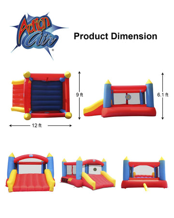 ACTION AIR Bounce House, Inflatable Bouncer Without Air Blower, 450W/0.6HP Blower Needed to Operate, Durable Sewn with Extra Thi