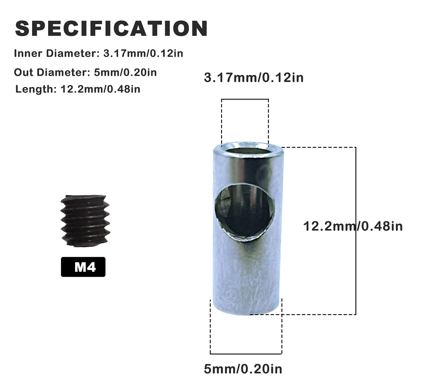 HOPLEX Stainless Steel 3.175mm/0.125inch to 5mm/0.196inch Coupler Shaft Motor Pinion Reducer Sleeve Adapter for Converting RC Mo