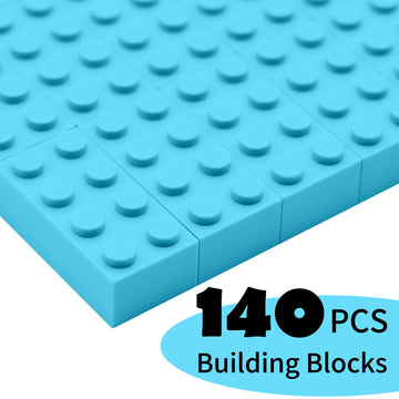WYSWYG 140 Building Blocks Set - 2 x 4 Classic Bricks, Compatible, for Kids & MOC Lovers - Sky Blue.