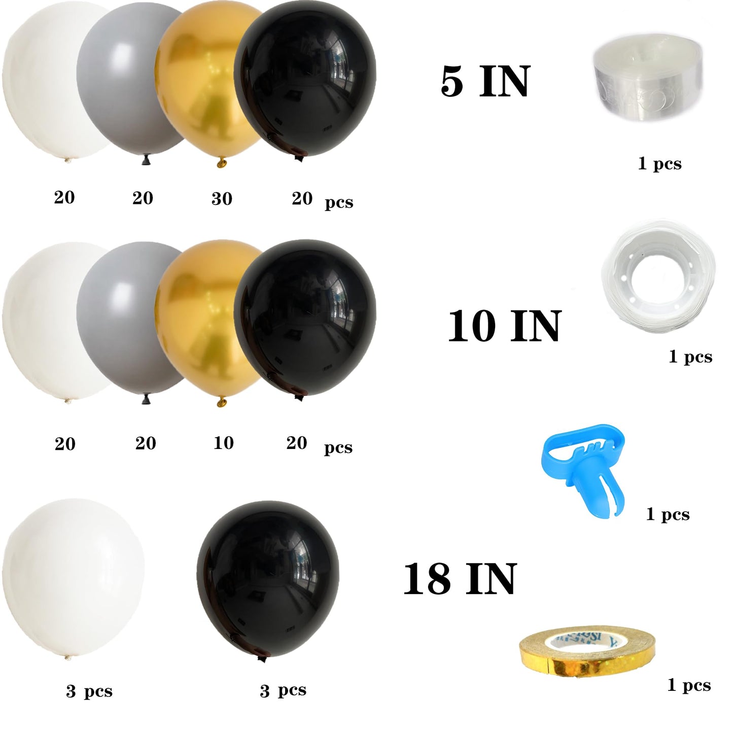170Pcs Black Gold Grey White Balloons Arch Garland Kit For Men Birthday Wedding Bridal Shower Graduation Anniversary New Year Pa
