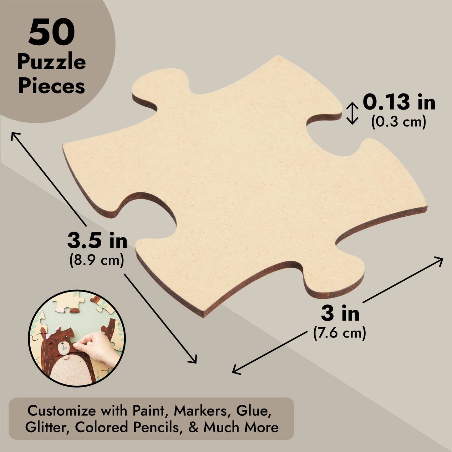 Bright Creations 50 Blank Wooden Puzzle Pieces For Crafts, Diy Art Projects, 3X3.5 Unfinished Freeform Jigsaw Wood Puzzles To Draw On