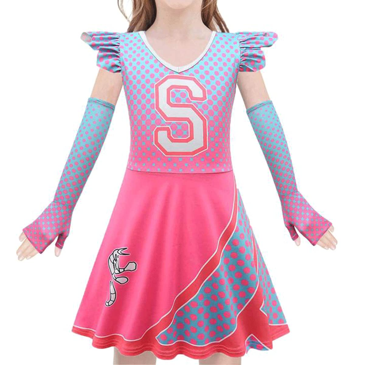 Zombie 3 Cheerleader Dresses For Girls Alien Dresses For Girls Zombies Dresses Kids With Pom Poms And Bow Hair Rope 5-6X