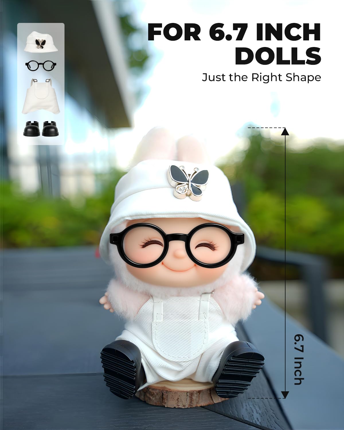 4pcs Dolls Outfit Set  Hat & Overalls for 17 cm Doll Clothes Accessories Suit  Stylish Clothes for Doll  Cute Outfits for Dress up Unique Style with enhanced Fabric  White