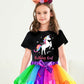 Doctor Unicorn Birthday Girls Unicorn Costume Outfit Rainbow Tutu, Unicorn T-shirt, Satin Sash, Hair Bow & Headband Rainbow/Blac