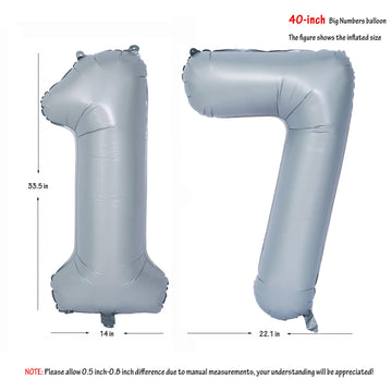 40 In Matte Gray Number Balloons Helium Foil Mylar Balloon Birthday Party Banquet Decoration 17