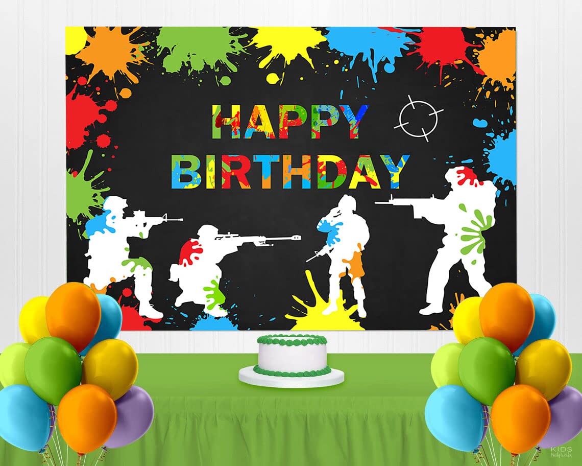 Mocsicka Paintball Backdrop Happy Birthday Party Paintball Theme Decoration Background Colorful Splash Shooting Game Happy Birth