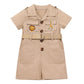 IDOPIP Baby Girls Safari Outfit Wild Animal Jumpsuit + Hat Toddler Summer Birthday Party Clothes Set Overall Shorts Photo Shoot