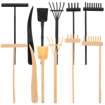 Totority 12Pcs Mini Zen Garden Kit, Black Rake Meditation Sand, Zen Garden Tools Rock Sand Tray Miniatures Accessories For Table