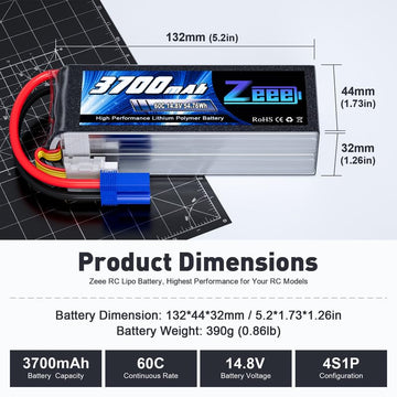 Zeee 4S Lipo Battery 3700mAh 60C 14.8V Soft Case Battery with EC5 Plug for RC Airplane Helicopter RC Boat UAV Drone FPV RC Car T