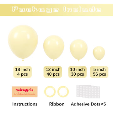 Voircoloria 130Pcs Pastel Yellow Balloons Different Sizes 18'' 12'' 10'' 5'' Light Yellow Latex Balloon Garland Arch Kit For Bir