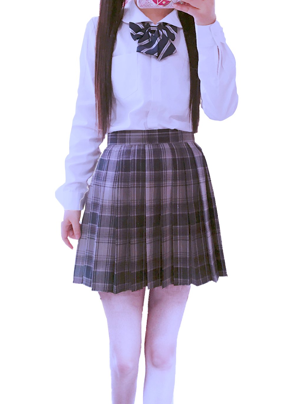 Womens high Waisted Plaid Short A line Skirts Costumes (2XL, Grey Mixed Purple)