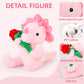 Valentine'S Day Gifts For Kids, Pink Dinosaur Stuffed Animal With Rose, Soft Triceratops Stuffed Toy For Girls, Fine Gifts For H