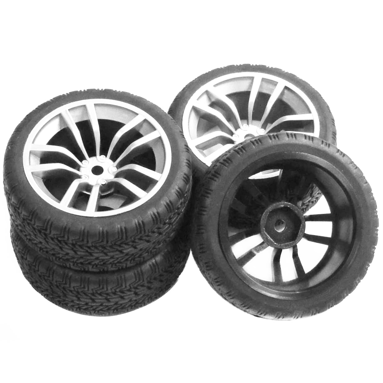 ShareGoo 12mm Hex Wheel Rims & Rubber Tires for 1/10 RC On-Road Touring Flat Racing Car (Pack of 4)