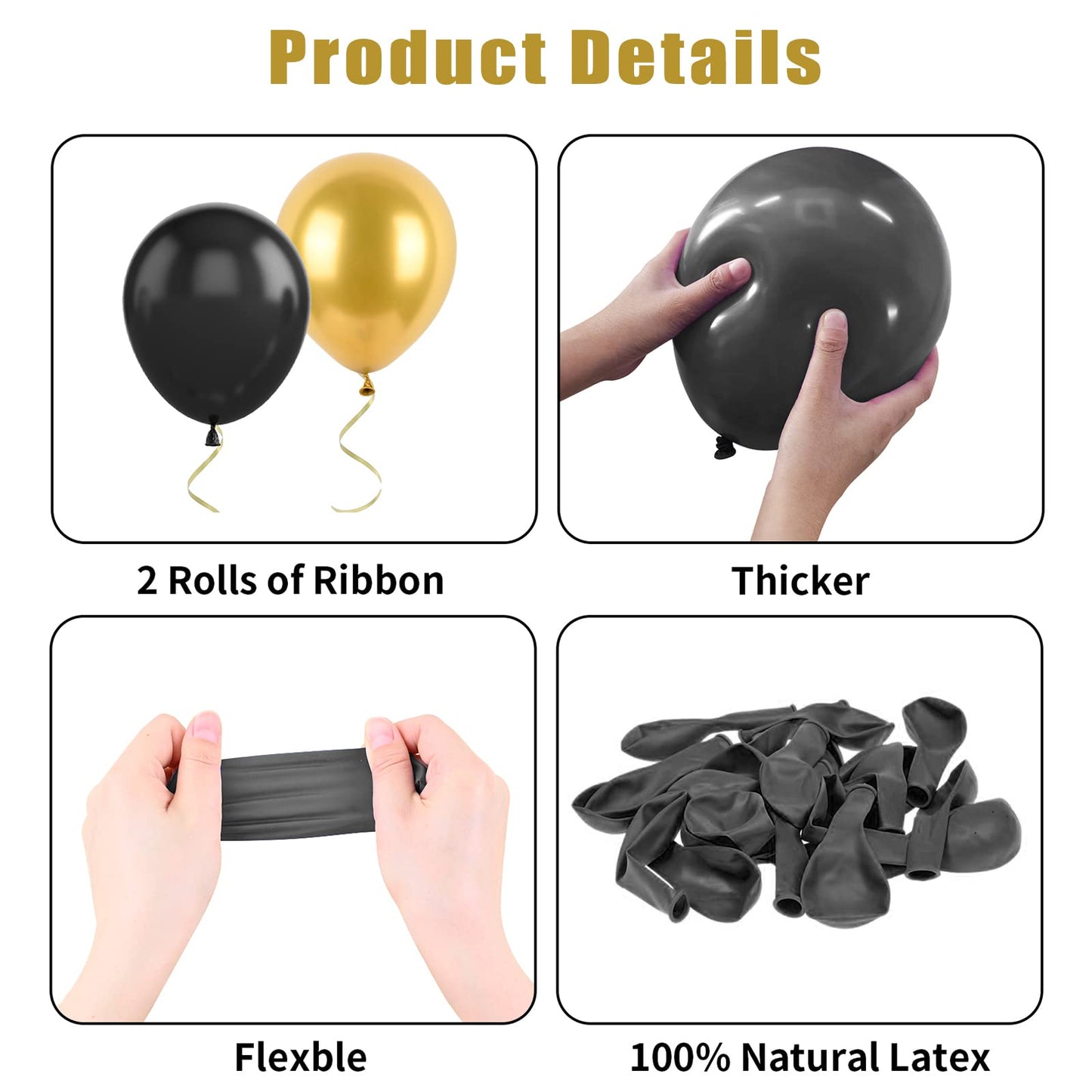 Biapian Black And Gold Balloons, 60Pcs Black Gold Birthday Balloons, 12 Inch Metallic Gold Confetti Balloons Pearl Gold Black La