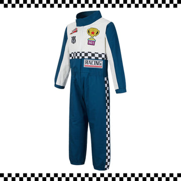 Kosgraiy Race Car Driver Costume Kid,Boy And Girl Racer Jumpsuit With Peaked Cap,Toddler Racing Costume Halloween,L/140
