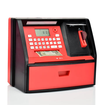 Atmbnk Interactive Atm Piggy Bank For Kids, Safe Money Saving Toy With Password Protection, Coin Recognition, Bill Insertion, For Boys And Girls Aged 5-12 (Black/Red)