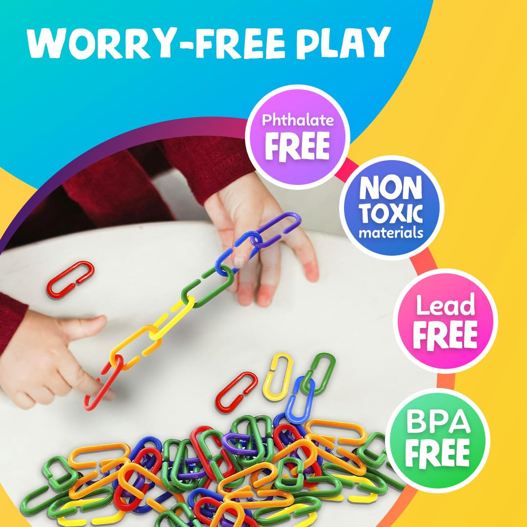 Skoolzy 120 Pcs Plastic Chain Links Rainbow - Math Links For Preschoolers, Math Manipulatives For Early Learning, Perfect For Classroom Activities, Fine Motor Skill Development