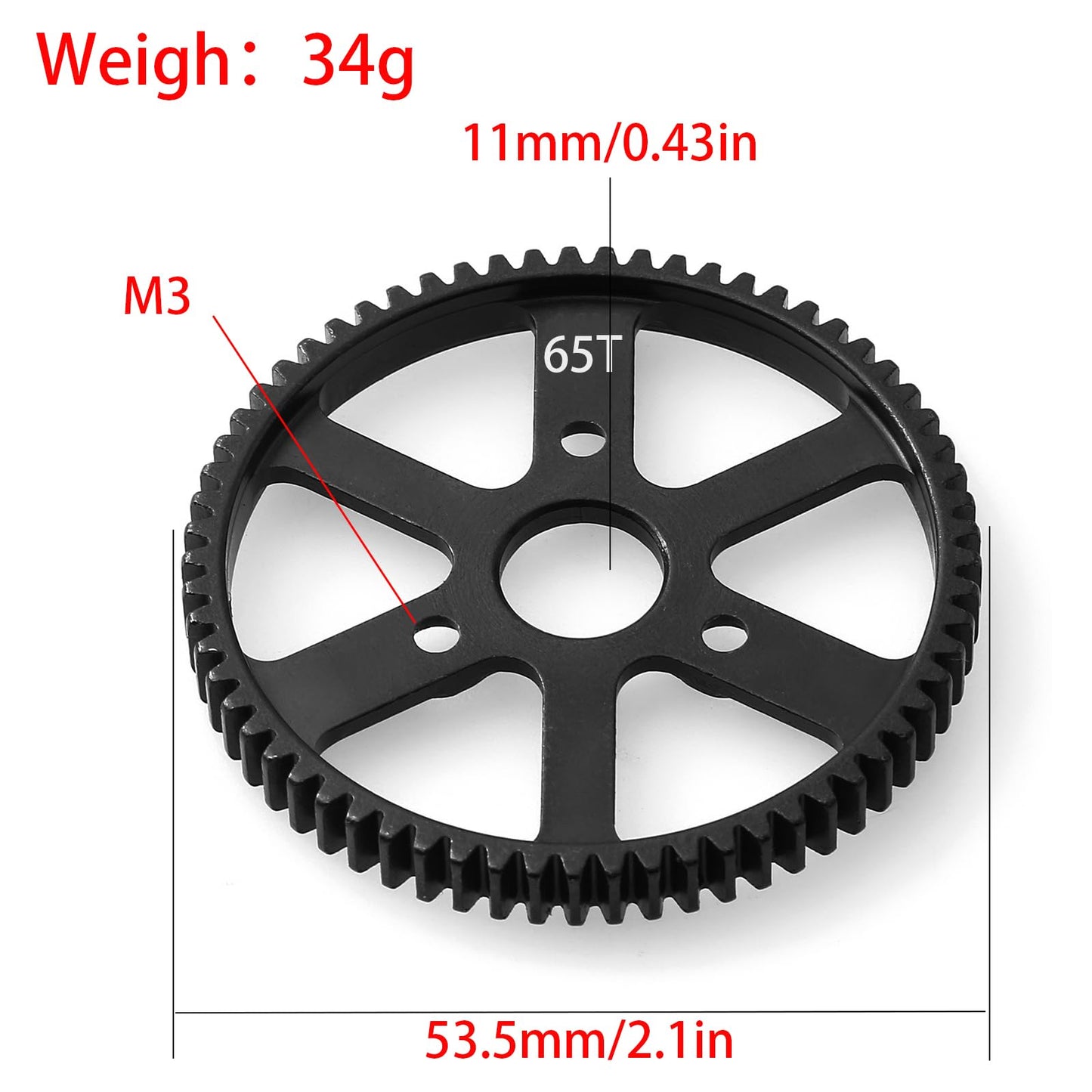 32P Spur Gear, 65T 0.8 Metric Pitch, Compatible With 32P, Hardened Steel 65 Tooth 0.8M Spur Main Gear For 1/10 Traxxas Ford Rust