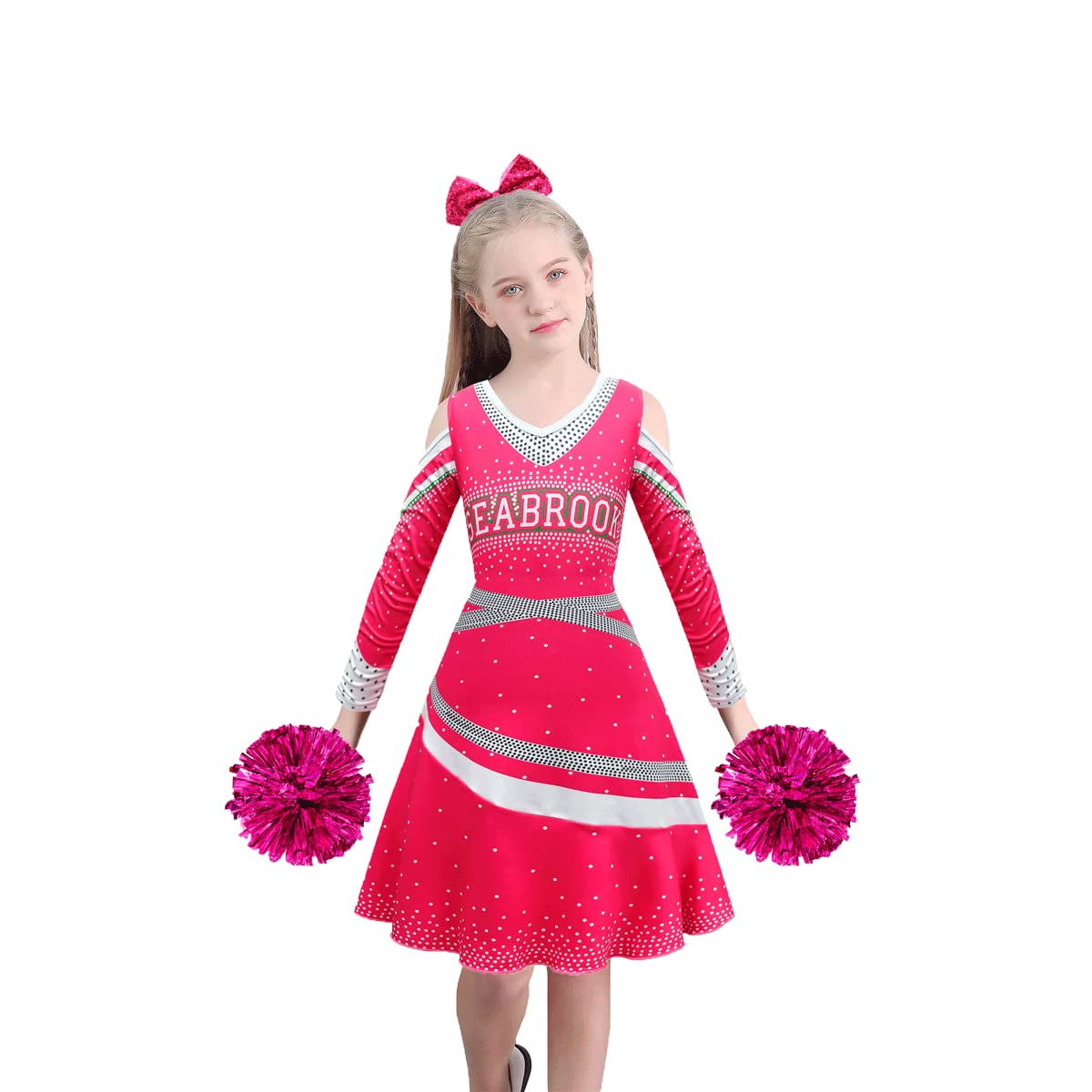 Zombies Girls Cheerleader Dresses Zombies Dress Kids Alien Dresses For Girls With Pom Poms And Bow Hair Rope 10-12Y