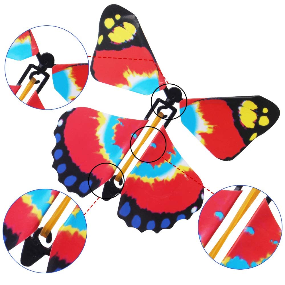 Outee Flying Butterfly Cards - 24 Packs, Large, Colorful, Rubber Band Powered Fairy Toy, Great for Xmas & Teacher Appreciation Gifts