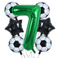Toniful 32 Inch Soccer Balloons Set 7St Birthday Decoration Green Number 7 Foil Soccer Balloon Black Star Balloons For Children'