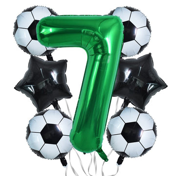 Toniful 32 Inch Soccer Balloons Set 7St Birthday Decoration Green Number 7 Foil Soccer Balloon Black Star Balloons For Children'