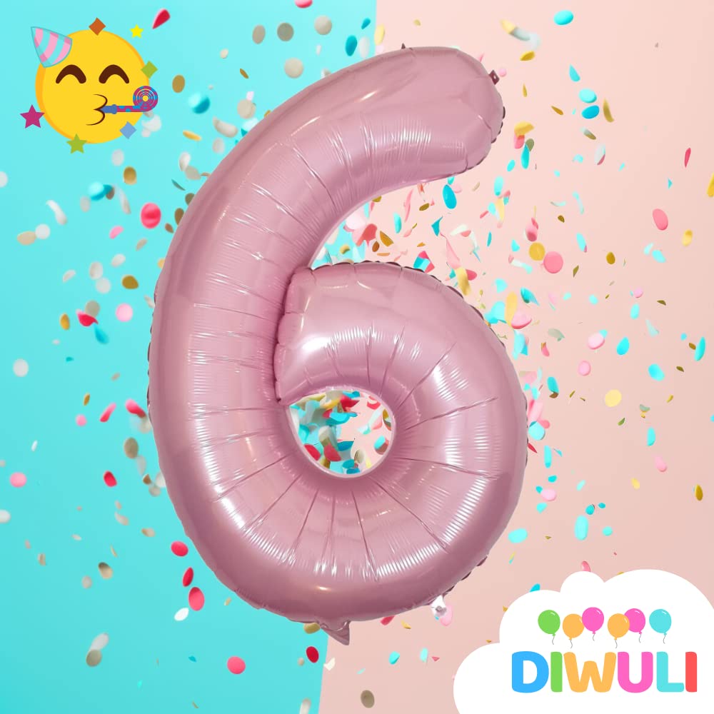 DIWULI 40 Inch Pastel Pink Number 6 Balloon - Large Foil Balloon for 6th Birthday Party Decorations, XX-Large Size