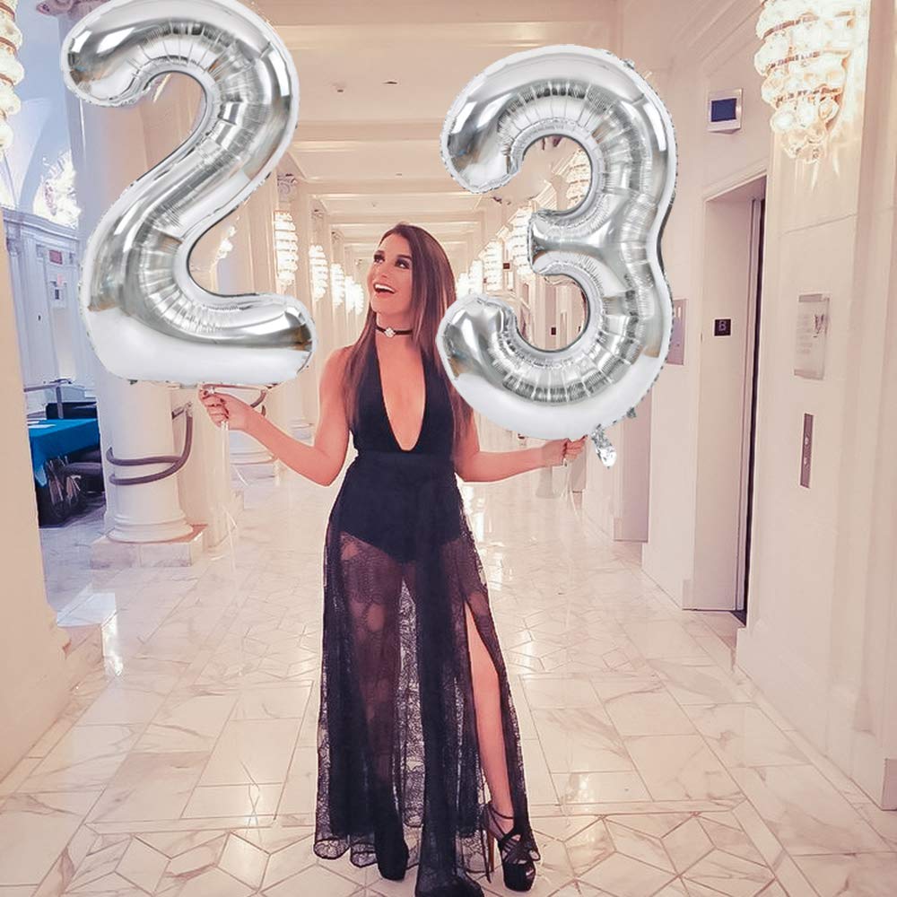 Toniful 40 Inch Silver Large Numbers Balloons 0-9, Number 0 Digital 0 Helium Balloons, Foil Mylar Big Number Balloons For Birthd