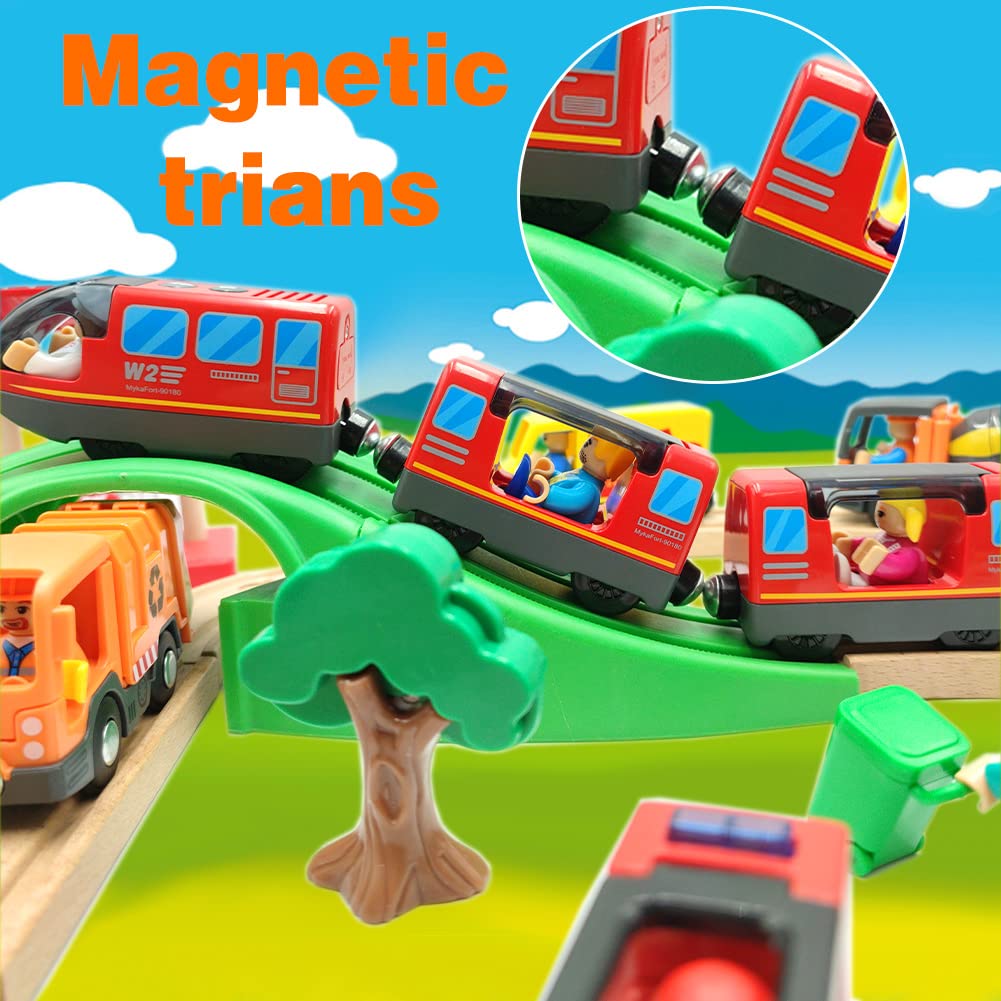 DSHMIXIA Battery Operated Train for Wooden Train Track Set Toys for 3 4 5 Year Old Boys Kids Action Locomotive Train Magnetic Co