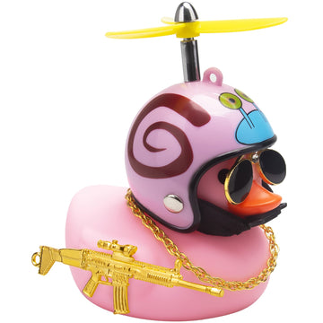 Wonuu Rubber Duck Car Ornaments Pink Duck Car Dashboard Decorations Set With Propeller Helmet, Sunglasses, And Gold Chain. (W-Pink-Snail)