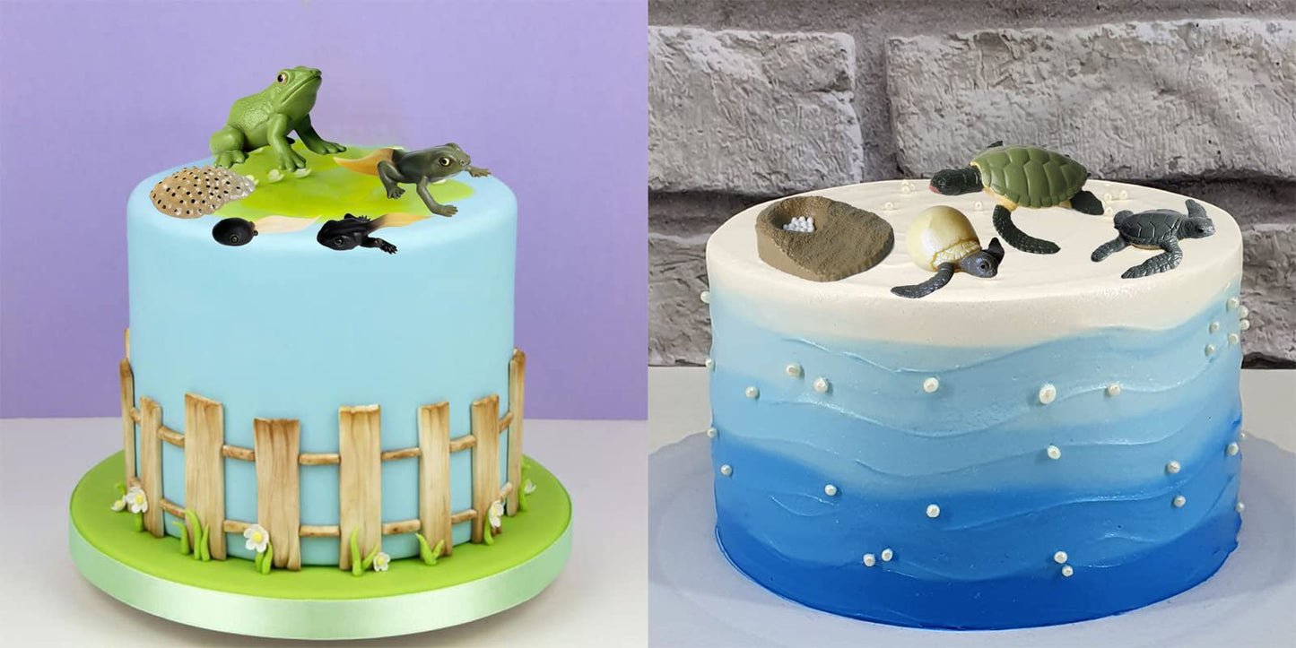 Gemini&Genius Life Cycle of Frog and Sea Turtle Toys, Insect Growth Diary Action Figures, Super Fun for Learning Gifts, Party Fa