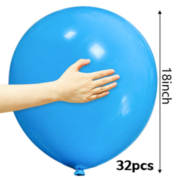 32Pcs Blue Big Balloons 18 Inch, Round Large Latex Party Balloons For Birthday Wedding Decorations. (Light Blue)