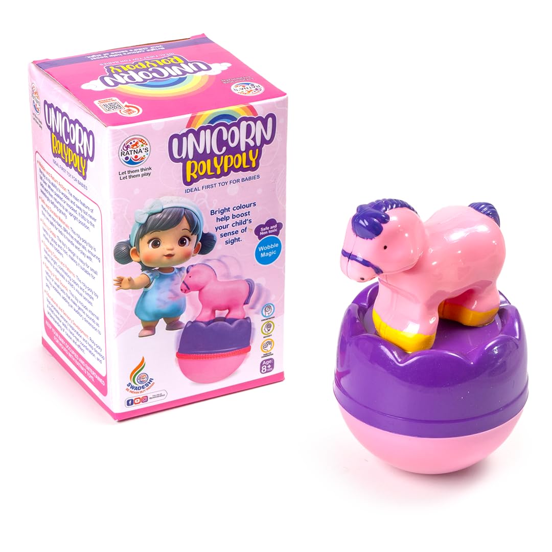 Ratnas Unicorn Roly Poly Push and Shake Wobbling Bell Sounds Musical Rattling Toy for New Born Babies & Toddlers