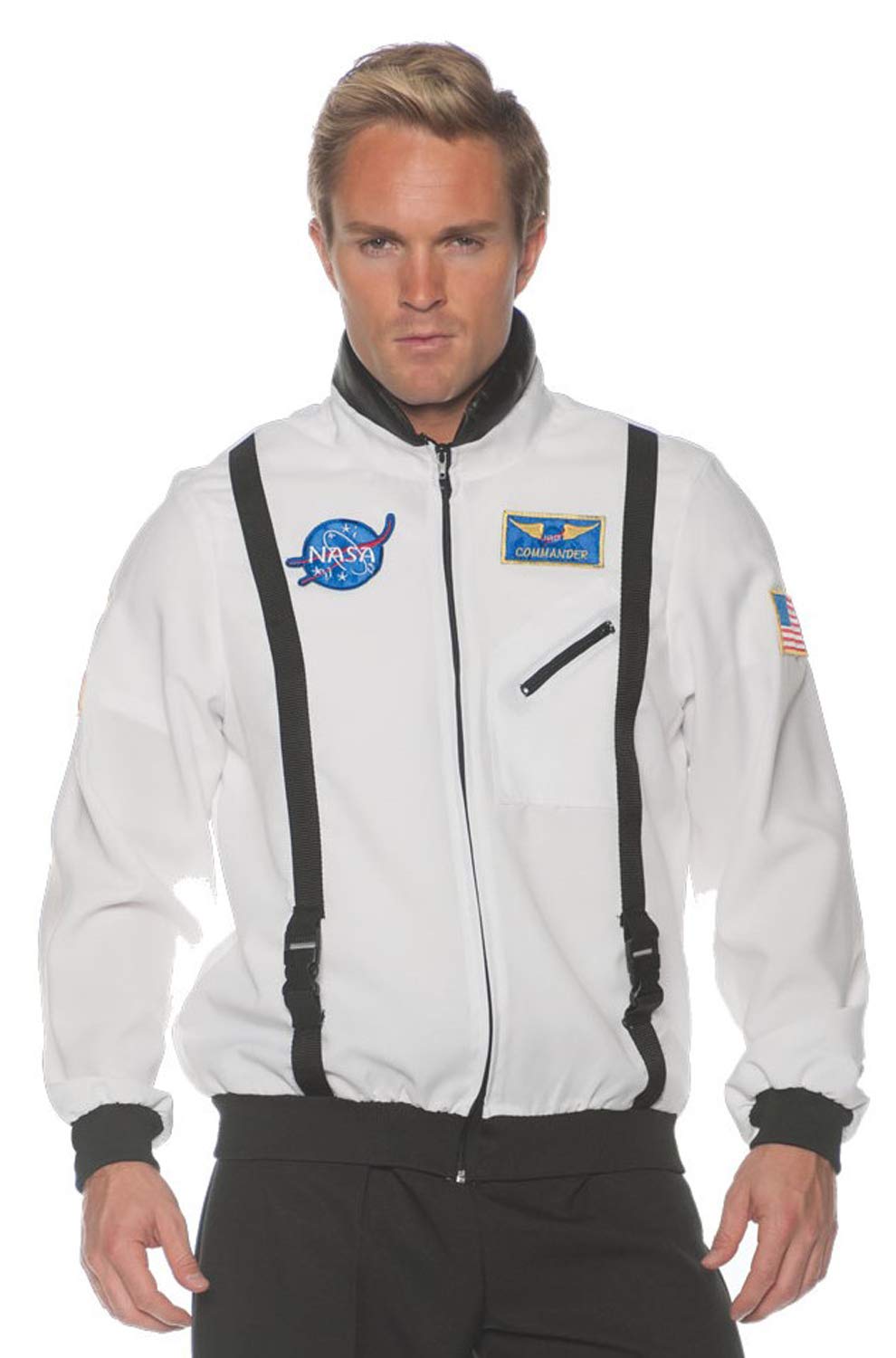 Astronaut Jacket - White Costume Space Basics Inspired Bomber Flight Jacket features Zip Front Jacket with Nasa and Commander Em