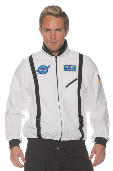 Astronaut Jacket - White Costume Space Basics Inspired Bomber Flight Jacket features Zip Front Jacket with Nasa and Commander Em