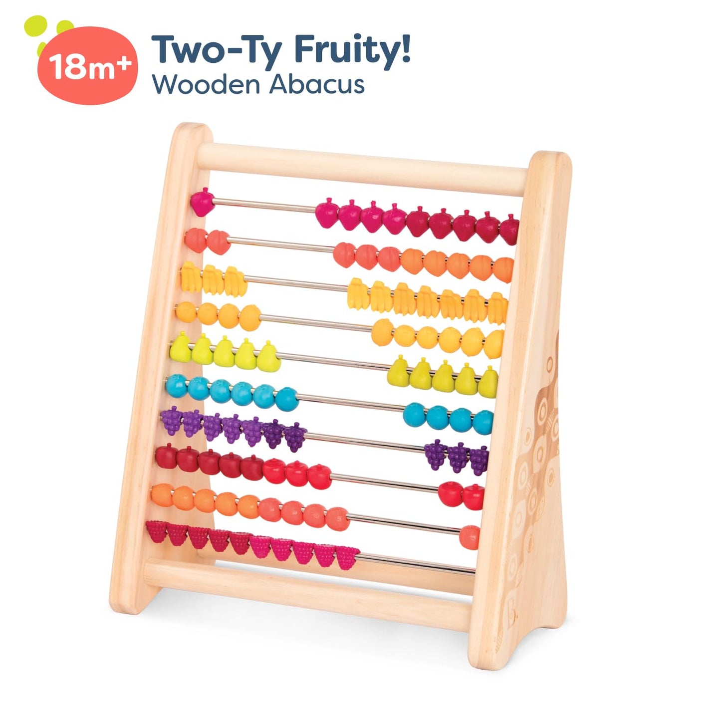 B. Toys Fruity! Wooden Abacus For Kids Classic Math Learning Toy With 100 Beads Educational For Addition, Subtraction Numbers & Counting 18+ Months