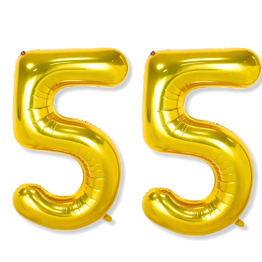 Flyloons 55 number Golden Foil Balloon 16 inch Size Birthday Decoration Items Pack of 2 | 55th Year Balloons | Fifty Five