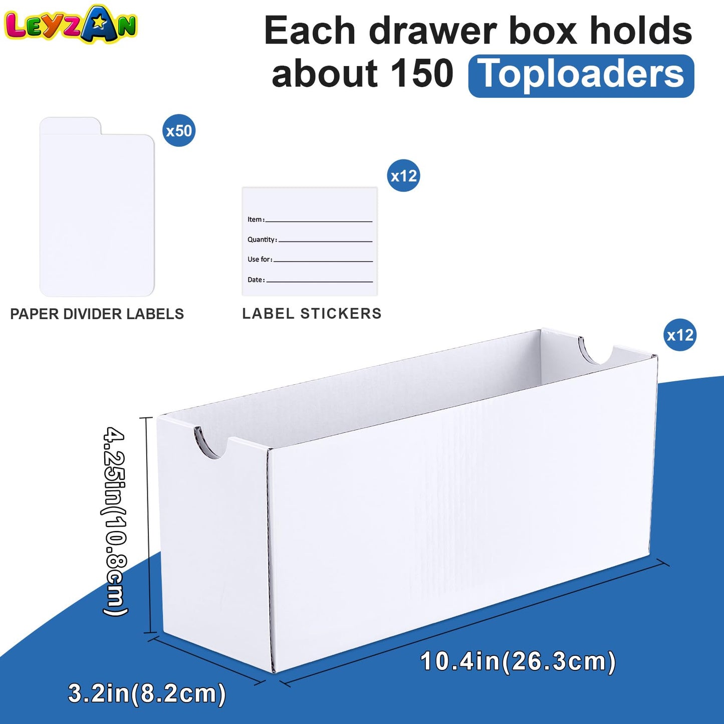 Leyzan Card Storage Box For Toploader, 12  600 Count Cardboard Trading Card Organizer Box With Dividers For Sports Tcg Mtg, Whit