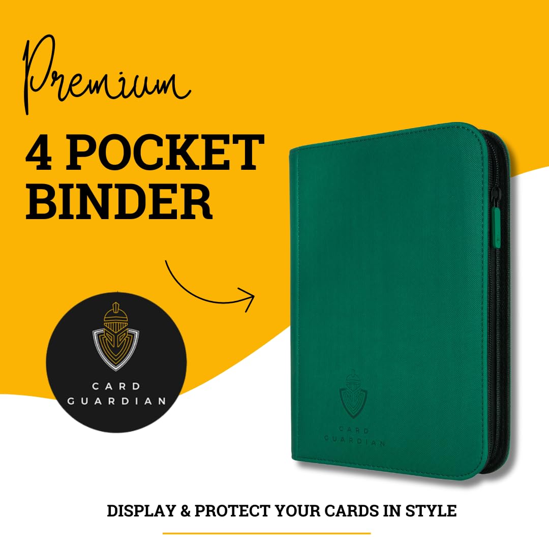 Card Guardian - 4 Pocket enhanced Binder for 160 Cards (Green) | Zipper Closure and Side Loaded Pockets | Compatible with Trading & Sports Cards including Magic the Gathering  Yugioh  Baseball Cards