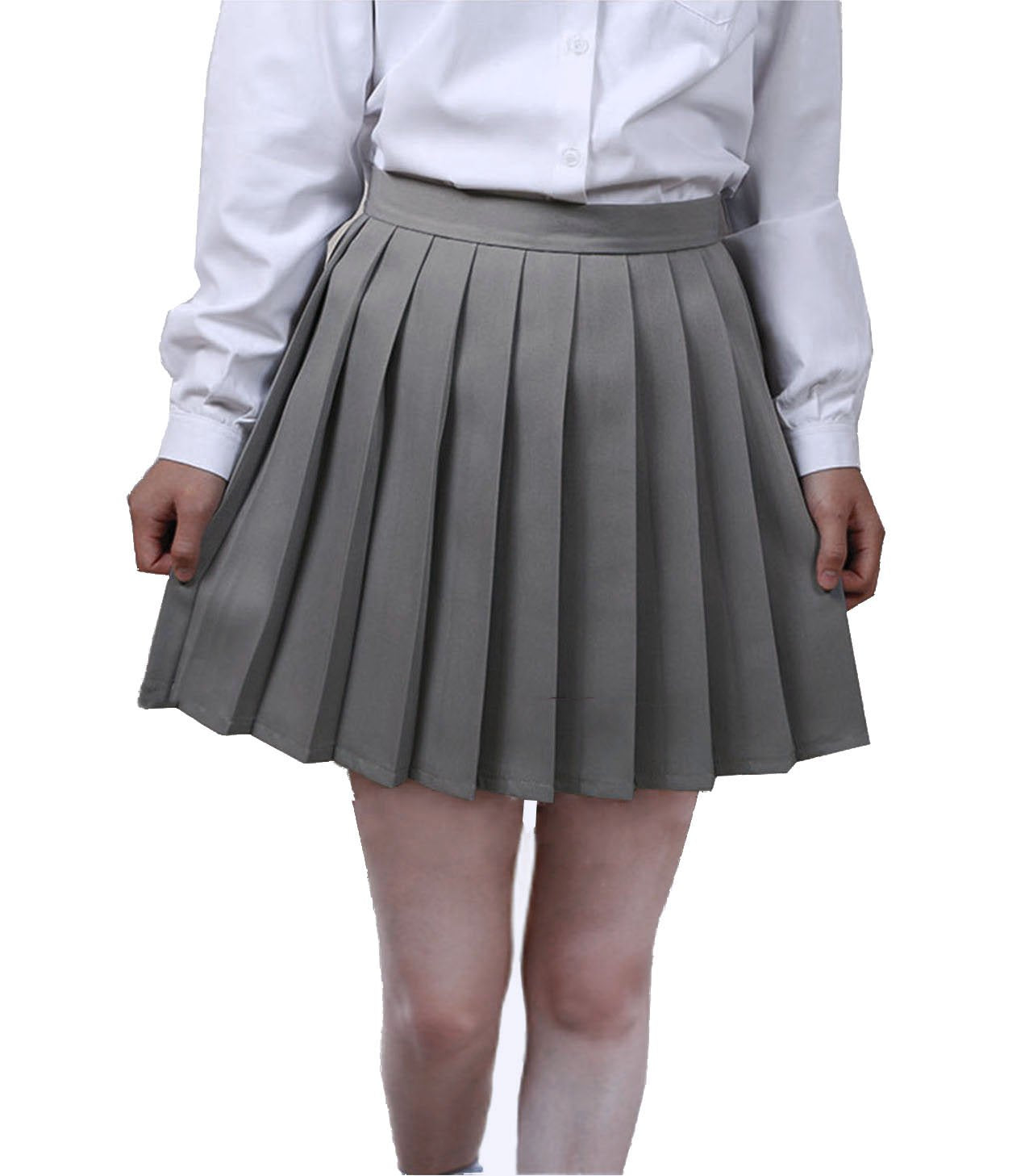 Beautifulfashionlife Girl'S Japan School Plain Solid Pleated Costumes Skirts (M,Dark Grey)