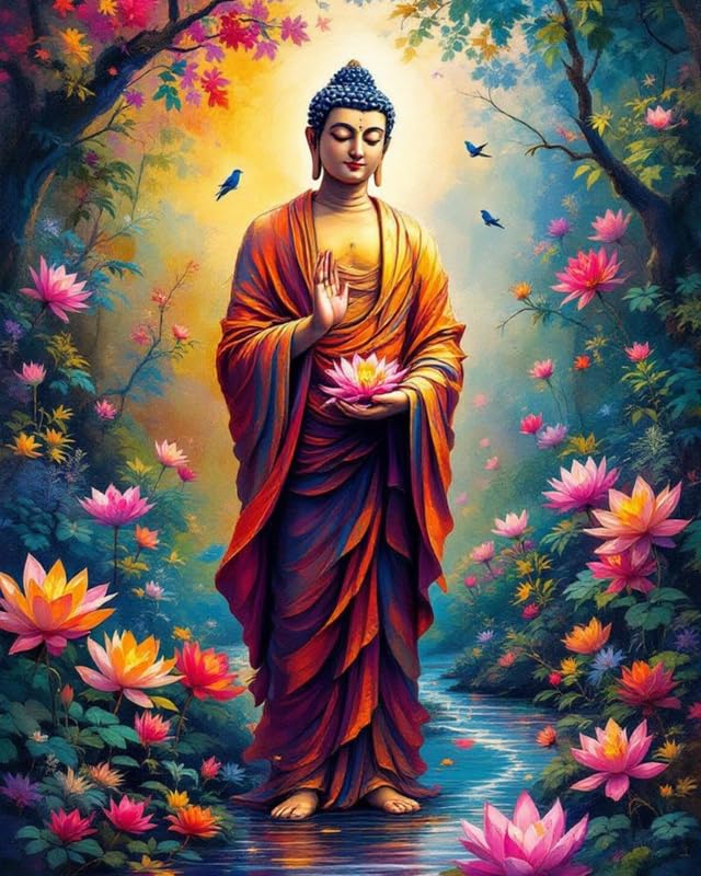 Tulip N Turtle Standing Buddha Diy Acrylic Paint By Number Kit For Adults Beginner Canvas Painting By Number Acrylic Painting. W