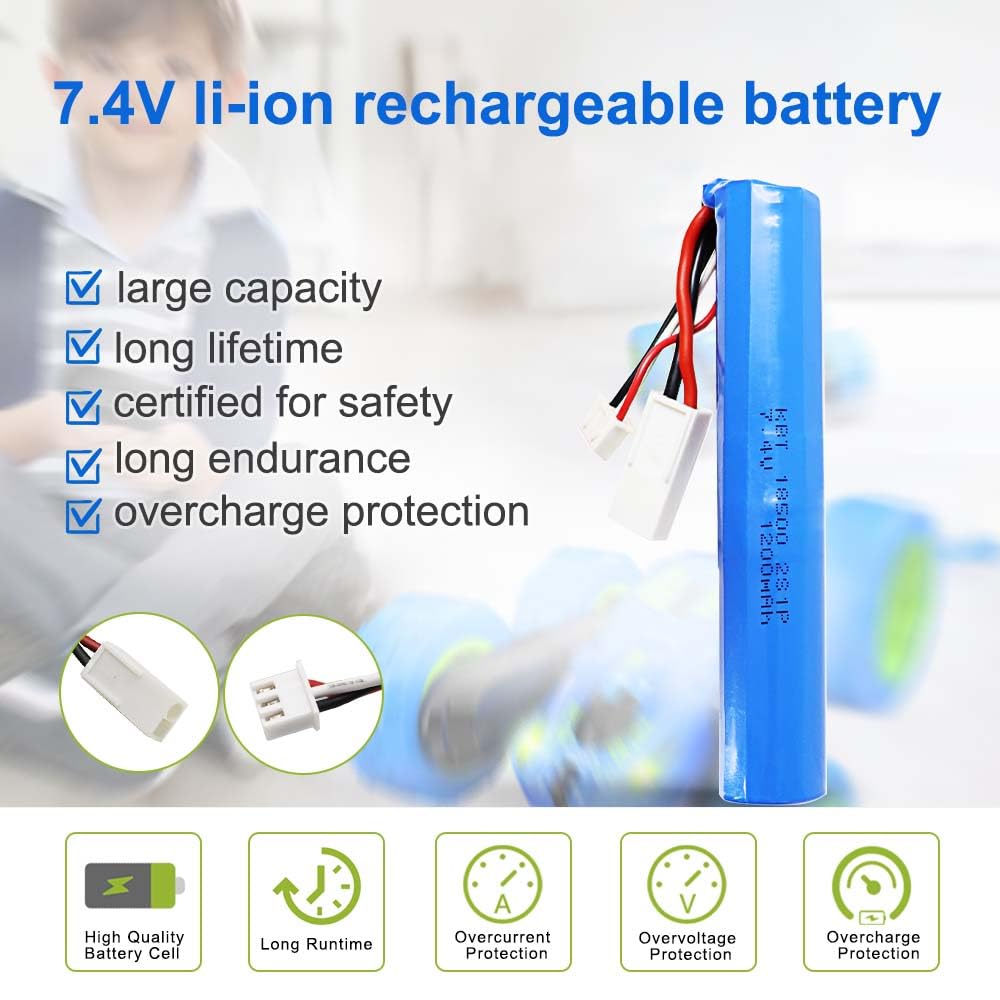 Kbt 7.4V 1200Mah Li-Ion Rechargeable Battery Pack With El-2P Discharge & Xh-3P Charging Connector, Lithium-Ion Toy Batteries Wit