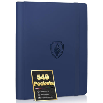enhanced 9 Pocket Card Binder for 540 Cards  Fabmaker PU Cover Trading Card Binder  Sturdy Card Collection Album  Sleek Card Holder Folders for YuGiOh  MTG  TCG  Game Cards & Sports Cards  Navy Blue