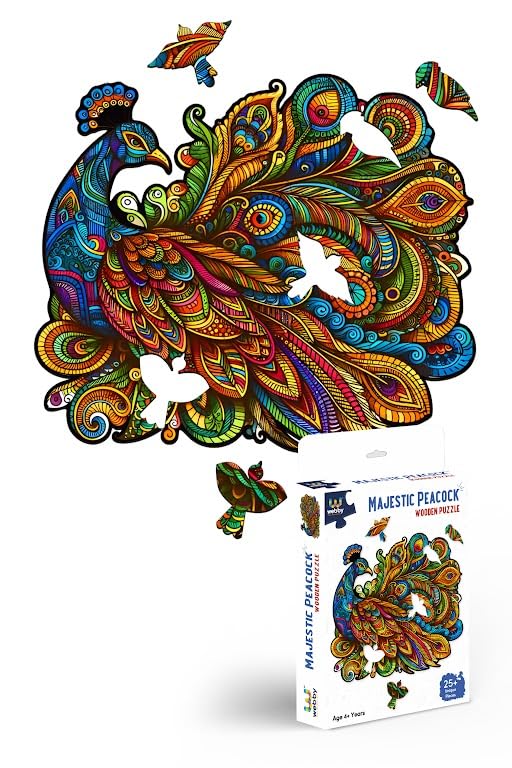 Webby Majestic Peacock Jigsaw Puzzle | Travel Game | Zentangle Art Design Wooden Puzzle Toy For Kids And Adults (22 Pieces)